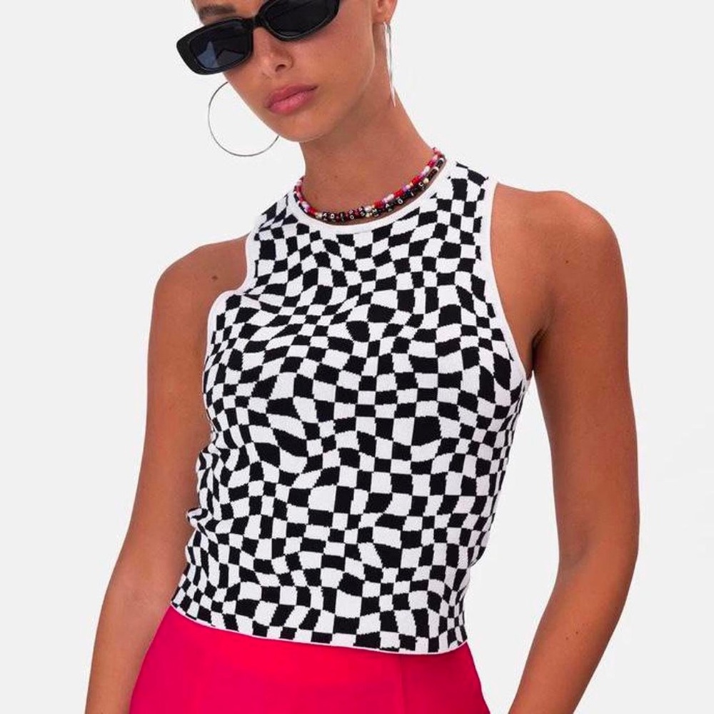 Adika motion checkered knitted crop top - XS